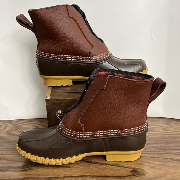 LL Bean Brown Leather 7" Front Zip Fleece Lined Insulated Duck Boots Women sz 9 - Picture 4 of 12